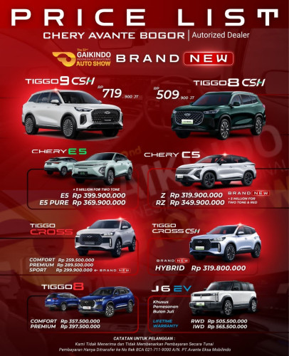 Pricelist Harga Chery kotabekasi 2025
